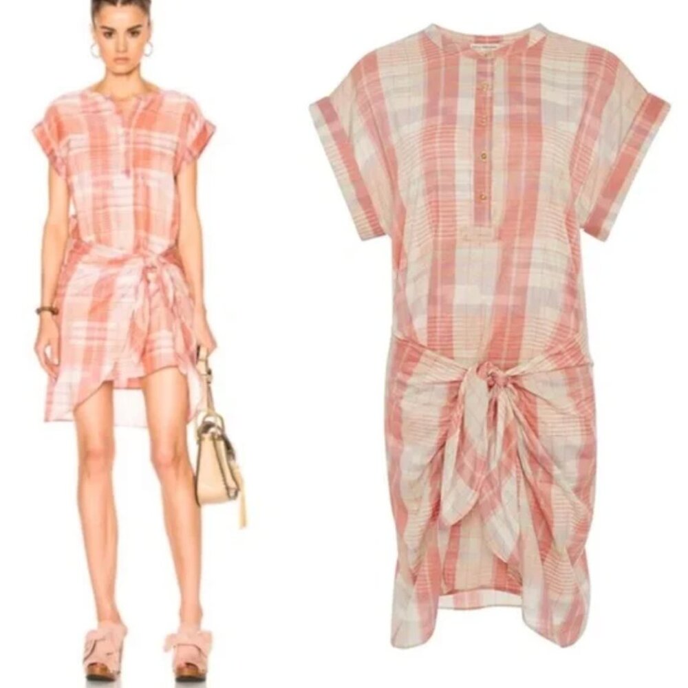 Ulla Johnson Theo Pink Plaid Mini Dress sz 4 Pink Purple Cream Preppy Summer